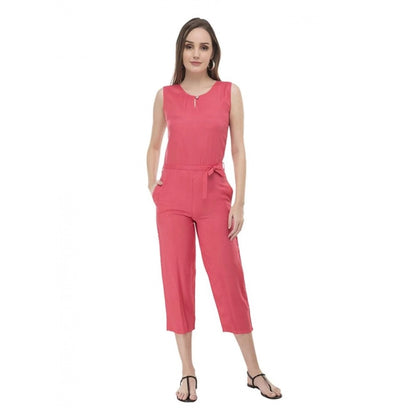 Generic Women's Casual Crepe Sleeveless Jump Suit (Pink)