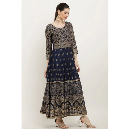 Generic Women's Casual Rayon 3-4th Sleeves Anarkali Kurti (Blue)