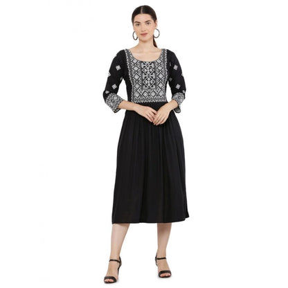 Generic Women's Casual Rayon 3-4th Sleeves Kurti (Black)