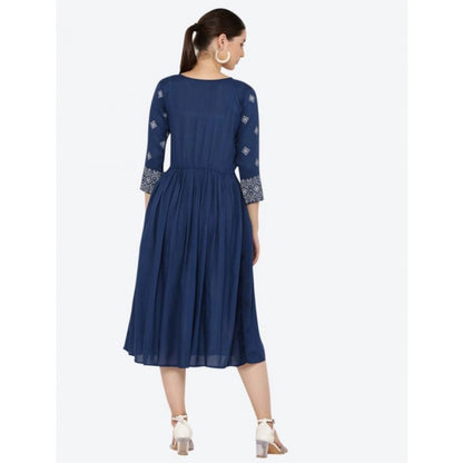 Generic Women's Casual Rayon 3-4th Sleeves Kurti (Blue)