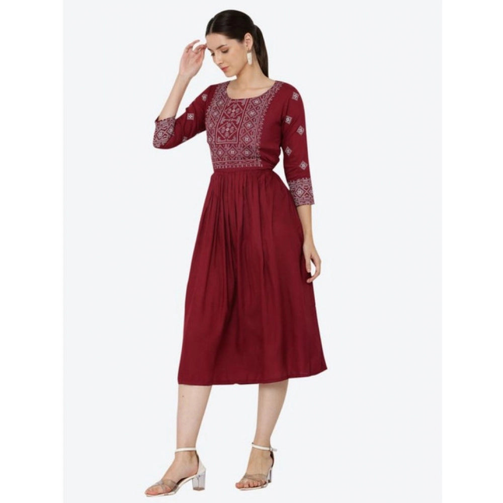 Generic Women's Casual Rayon 3-4th Sleeves Kurti (Maroon)
