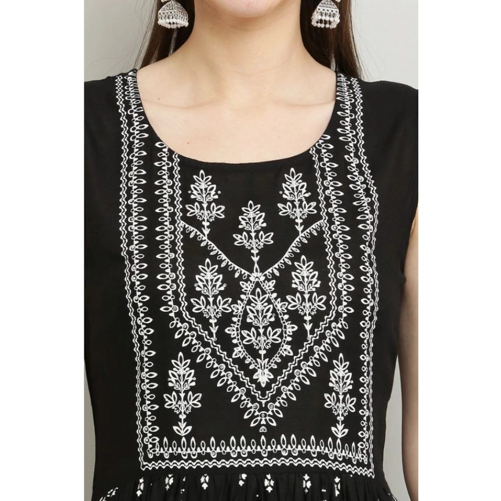 Generic Women's Casual Rayon Sleeveless Kurti (Black)