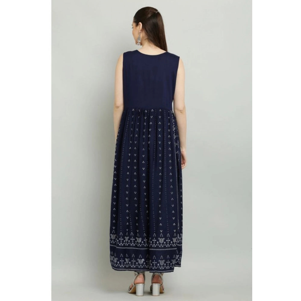 Generic Women's Casual Rayon Sleeveless Kurti (Blue)