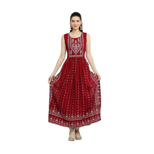 Generic Women's Casual Rayon Sleeveless Kurti (Maroon)
