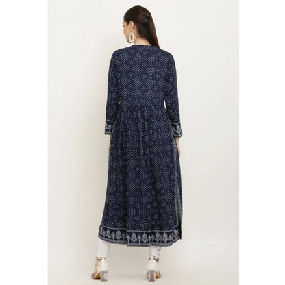 Generic Women's Casual Rayon Full sleeve Kurti (Blue)