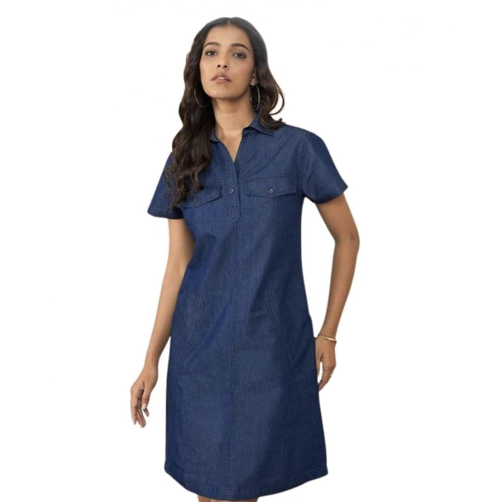 Generic Women's Casual Denim Half Sleeves Dress (Blue)