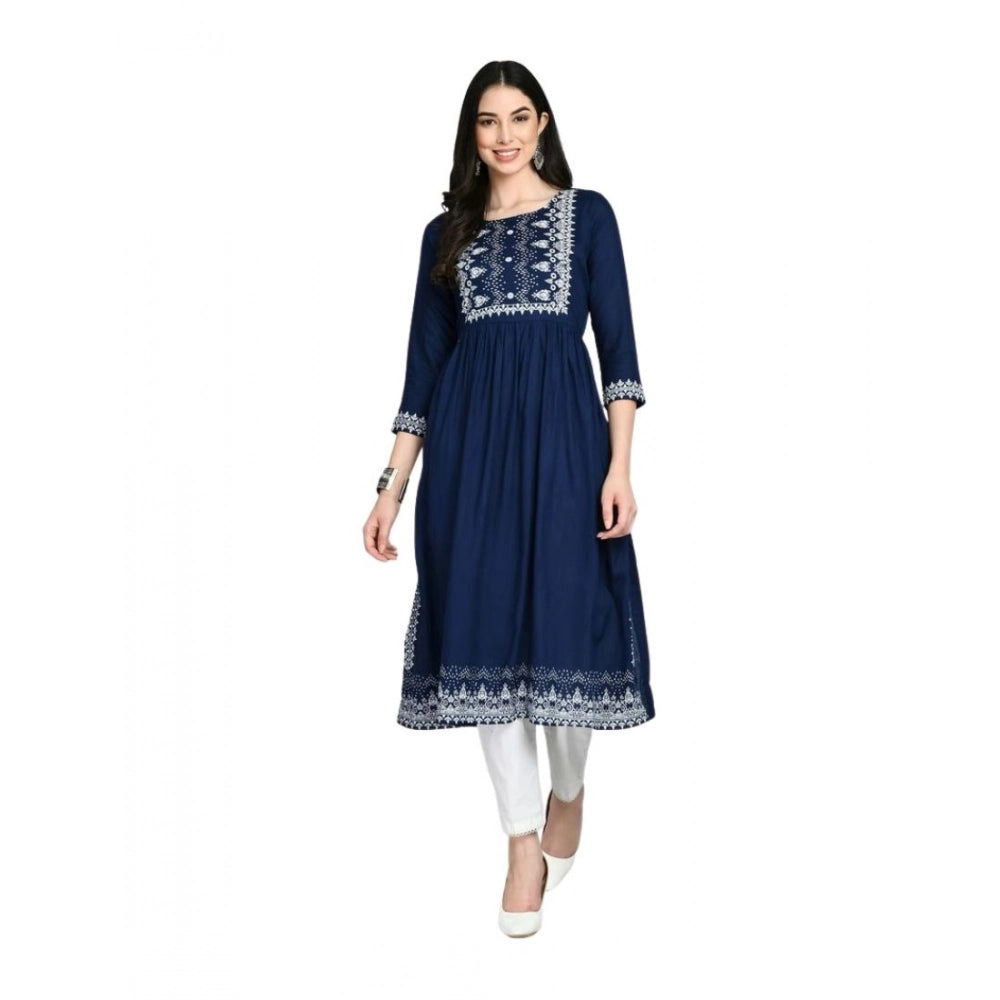 Generic Women's Casual Rayon 3-4th Sleeves Kurti (Blue)