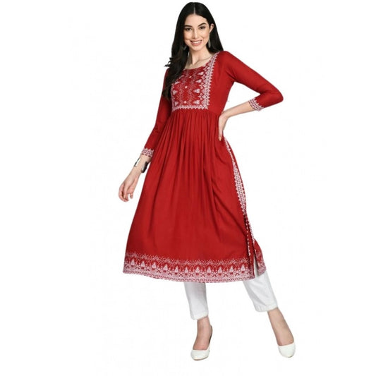 Generic Women's Casual Rayon 3-4th Sleeves Kurti (Maroon)