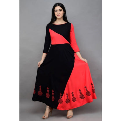 Generic Women's Casual Rayon 3-4th Sleeves Maxi Dress (Pink)