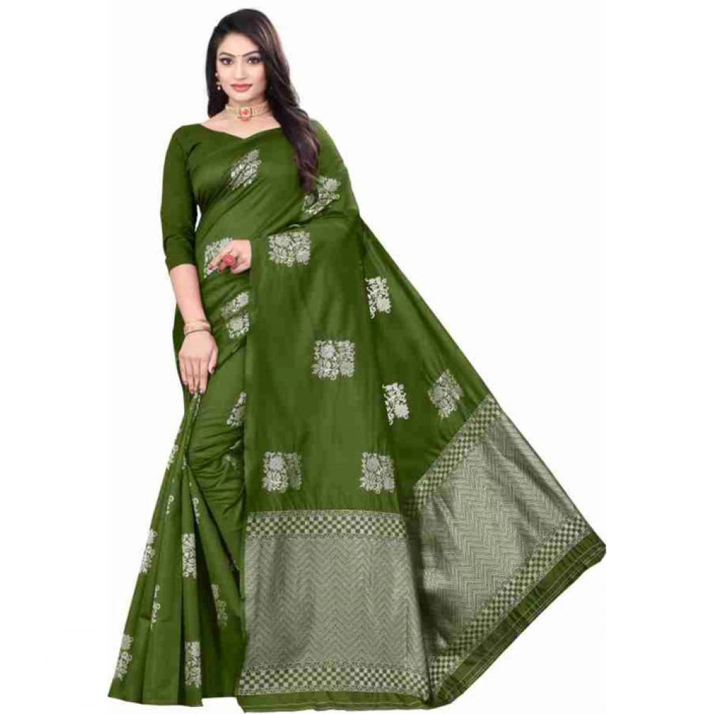Generic Women's Soft Lichi Silk Printed Saree With Unstitched Blouse 5.5Mtr (Green)