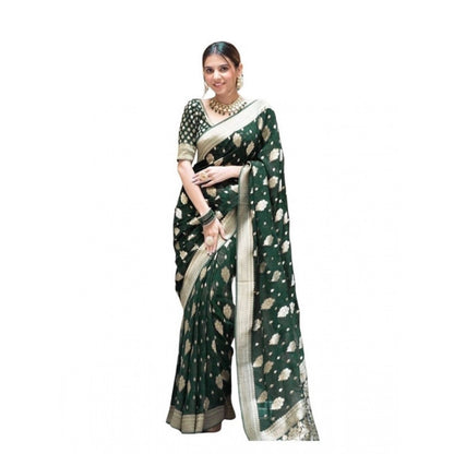 Generic Women's Soft Lichi Silk Printed Saree With Unstitched Blouse 5.5Mtr (Green)