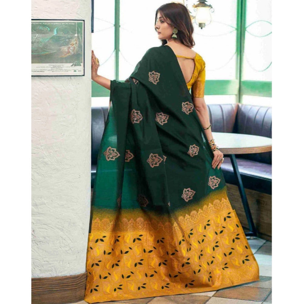 Generic Women's Soft Lichi Silk Printed Saree With Unstitched Blouse 5.5Mtr (Green)