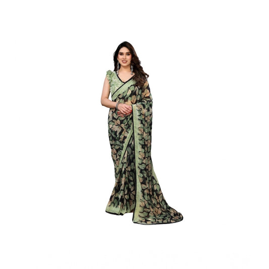 Generic Women's Chiffon Printed Saree With Unstitched Blouse 5.5Mtr (Green)