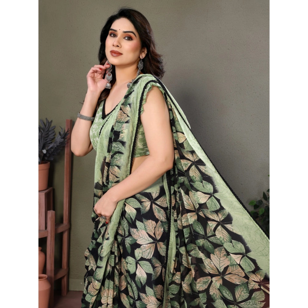 Generic Women's Chiffon Printed Saree With Unstitched Blouse 5.5Mtr (Green)
