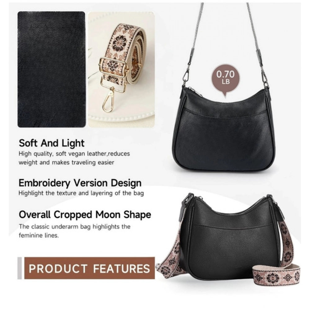Generic Women's PU Leather Zipper Sling Bag (Black)