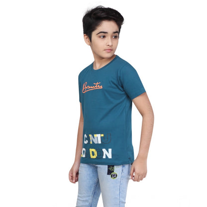 Generic Boy's Cotton Grapic Printed Round Neck T-Shirt (Teal Green)