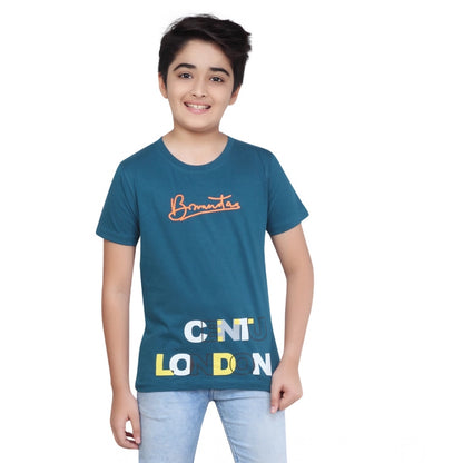 Generic Boy's Cotton Grapic Printed Round Neck T-Shirt (Teal Green)