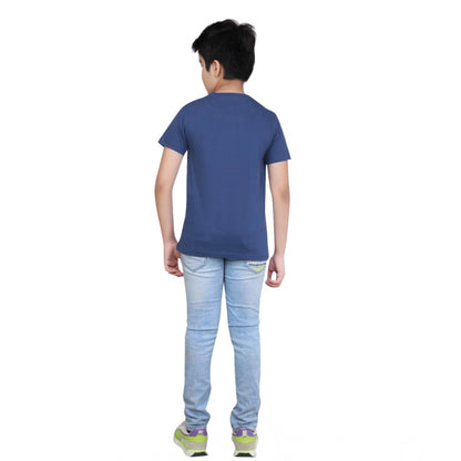 Generic Boy's Cotton Grapic Printed Round Neck T-Shirt (Blue)