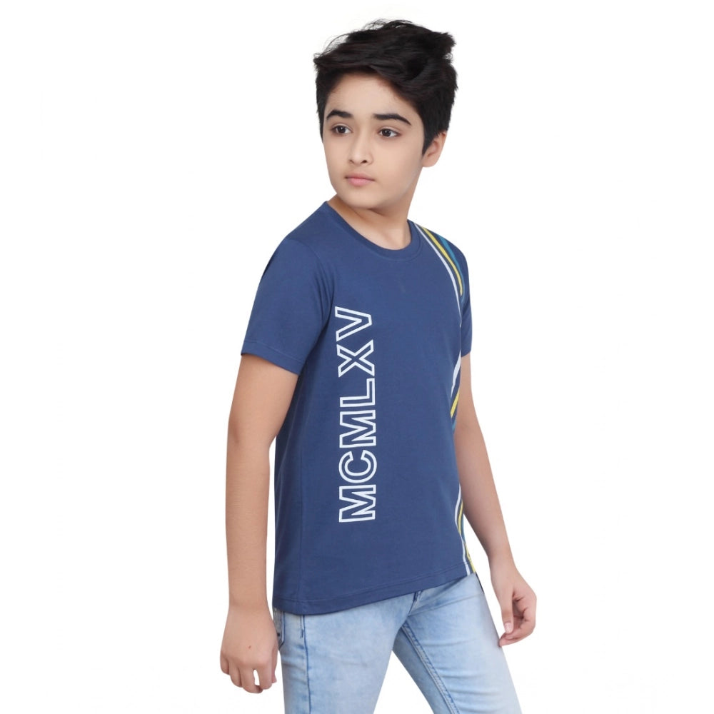 Generic Boy's Cotton Grapic Printed Round Neck T-Shirt (Blue)