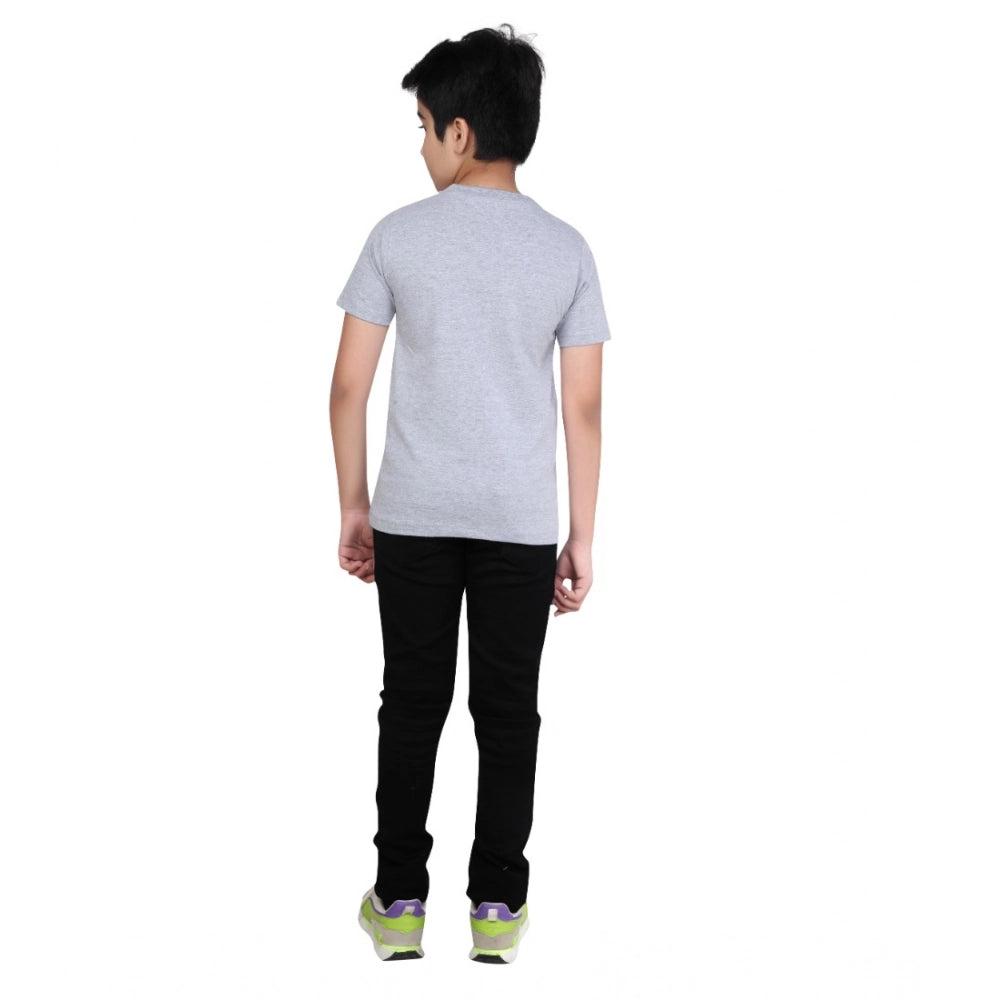 Generic Boy's Cotton Grapic Printed Round Neck T-Shirt (Grey Melange)