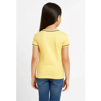 Generic Girl's Cotton Printeded Round Neck T-Shirt (Yellow)
