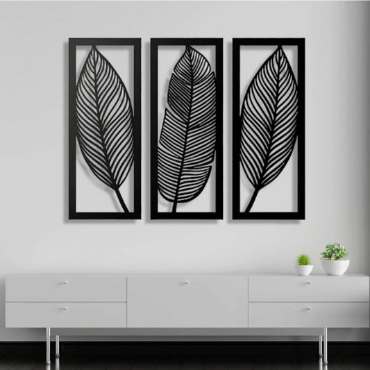 Generic Wooden 3 Pieces Leaf Wall Art Panel Frame for Home Decor