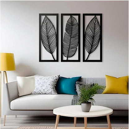 Generic Wooden 3 Pieces Leaf Wall Art Panel Frame for Home Decor