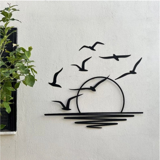Generic Seagulls at Sunrise Coastal Wooden Wall Decor – Black