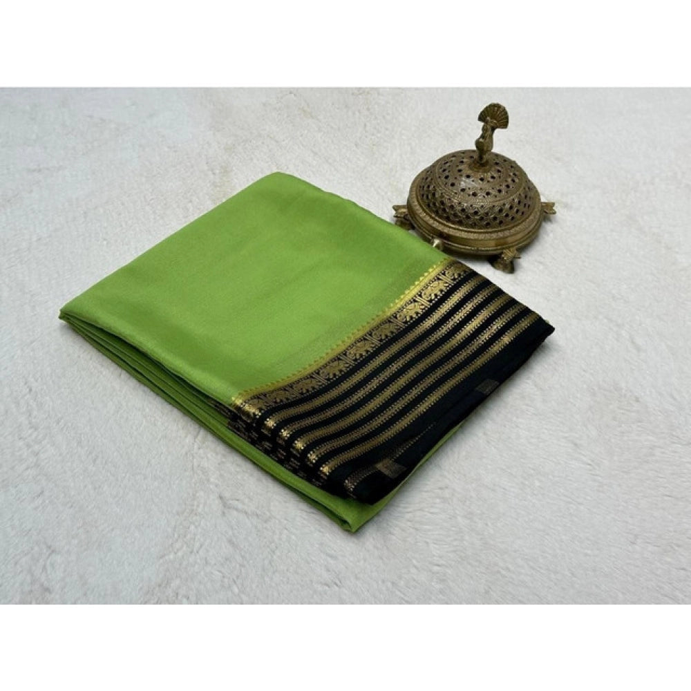 Generic Women's Crepe Chit Pallu Solid Saree With Unstitched Blouse 5.5Mtr (Green)
