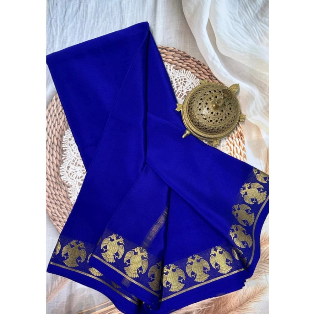 Generic Women's Crepe Chit Pallu Solid Saree With Unstitched Blouse 5.5Mtr (Navy Blue)