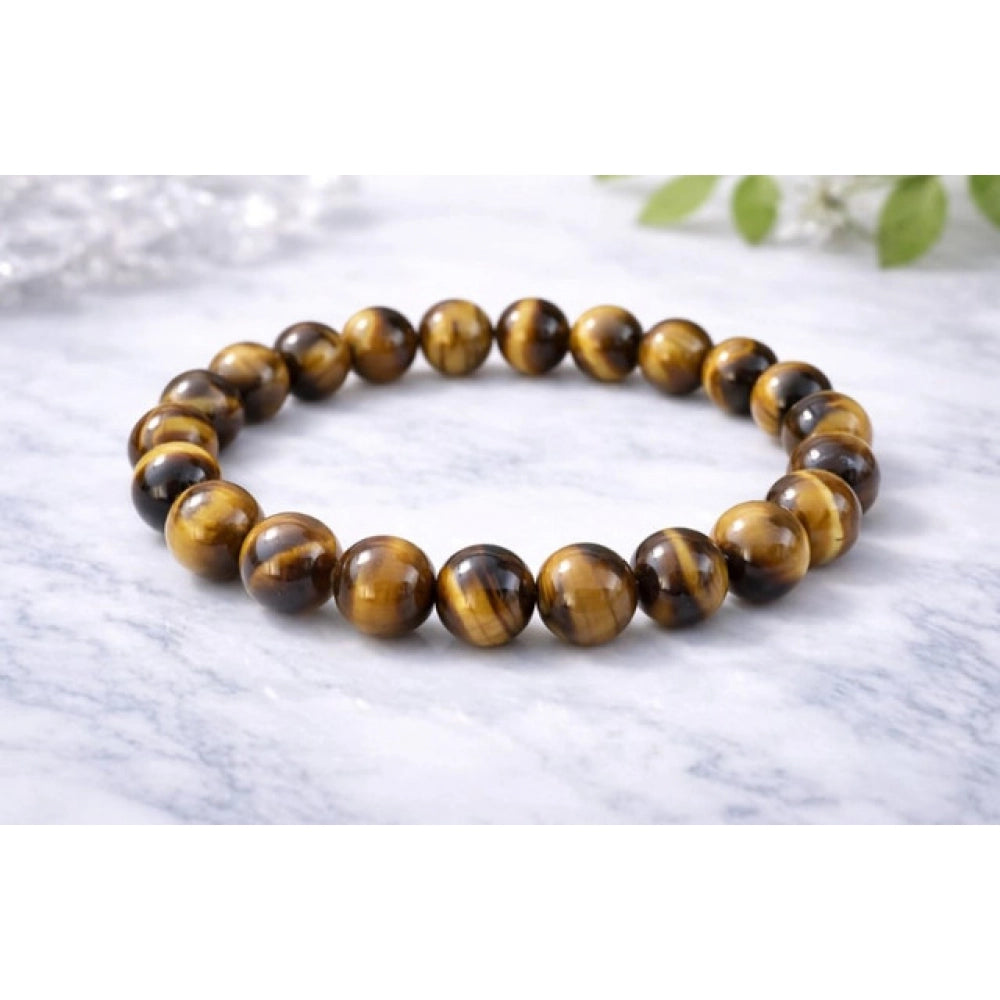 Generic Natural Crystal 8mm Tiger Eye Bracelet  (Brown)