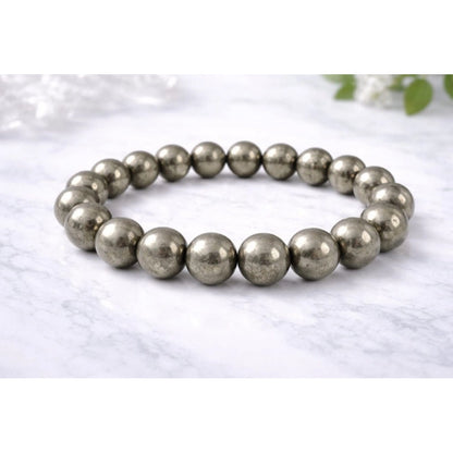 Generic Natural Crystal 8mm Pyrite Bracelet  (Grey)