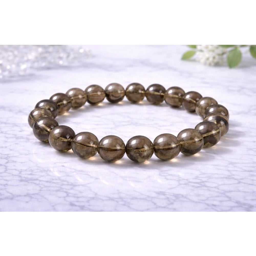 Generic Natural Crystal 8mm Smoky Quartz Bracelet  (Brown)