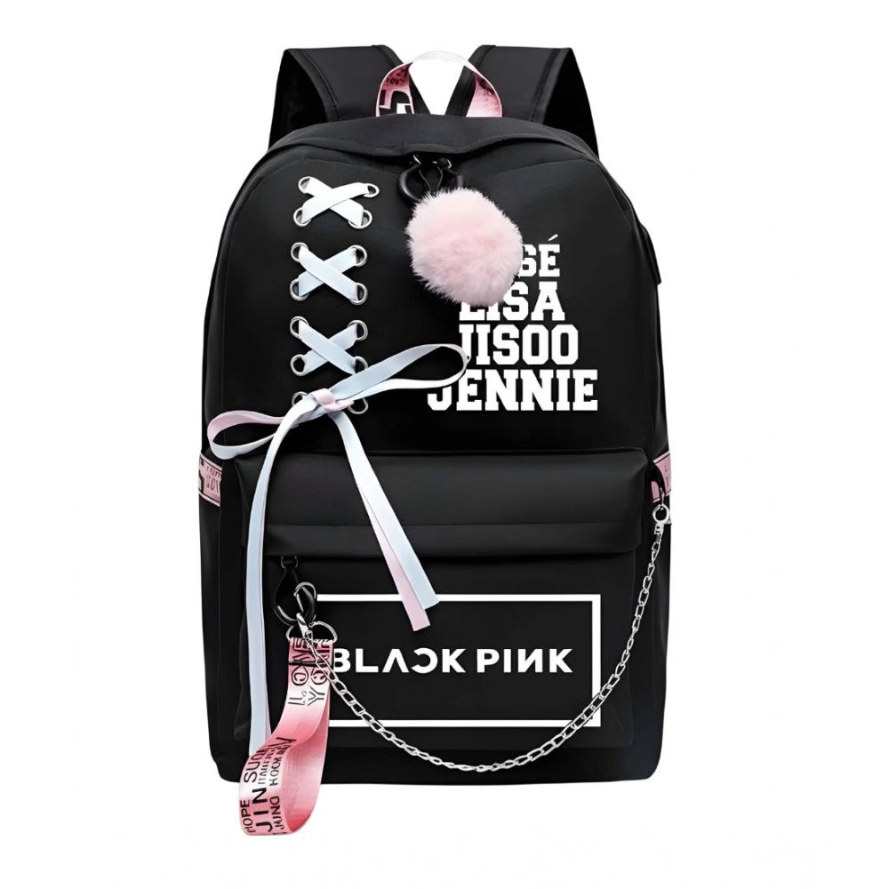 Generic Unisex PU Leather Solid Medium Zipper Backpack (Black)
