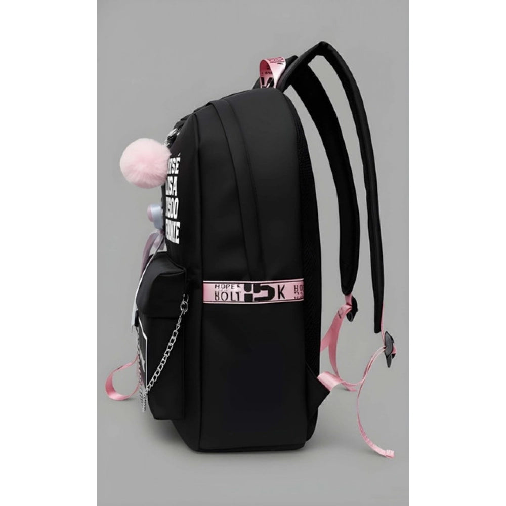 Generic Unisex PU Leather Solid Medium Zipper Backpack (Black)