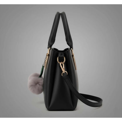 Generic Women's PU Leather Solid Shoulder Zipper Handbag (Black)