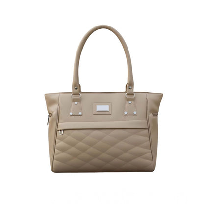 Generic Women's PU Leather Solid Shoulder Zipper Handbag (Beige)