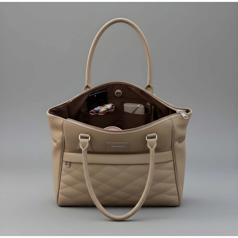 Generic Women's PU Leather Solid Shoulder Zipper Handbag (Beige)