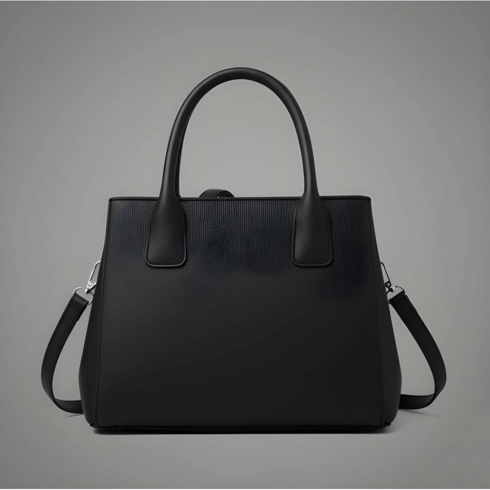 Generic Women's PU Leather Solid Shoulder Zipper Handbag (Black)