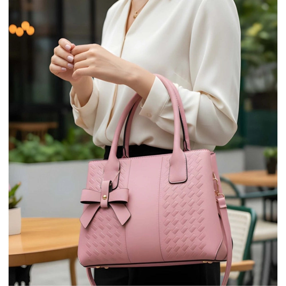 Generic Women's PU Leather Solid Shoulder Zipper Handbag (Pink)
