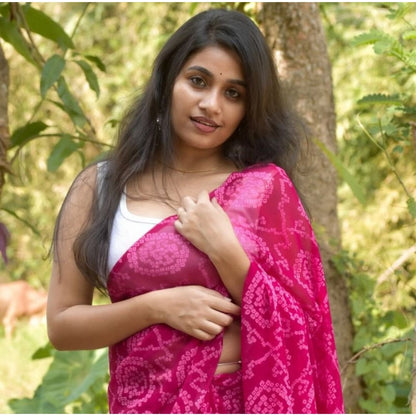 Generic Women's Georgette Printed Saree With Unstitched Blouse 5.5Mtr (Pink)