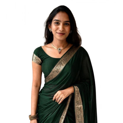 Generic Women's Vichitra Silk Printed Saree With Unstitched Blouse 5.5Mtr (Green)
