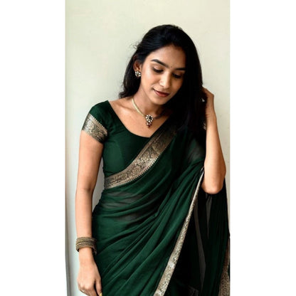 Generic Women's Vichitra Silk Printed Saree With Unstitched Blouse 5.5Mtr (Green)