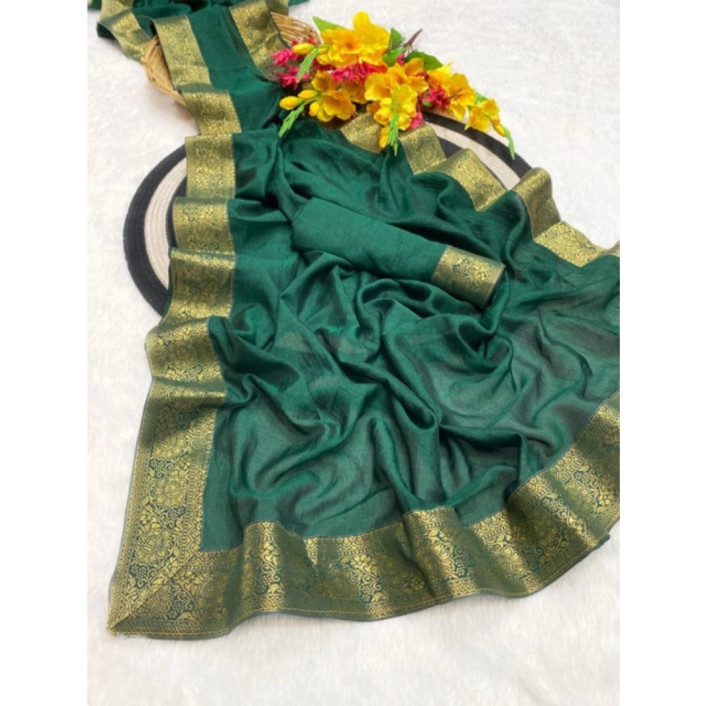 Generic Women's Vichitra Silk Printed Saree With Unstitched Blouse 5.5Mtr (Green)