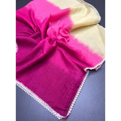 Generic Women's Linen Printed Saree With Unstitched Blouse 5.5Mtr (Pink)
