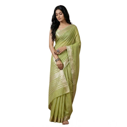 Generic Women's Cotton Printed Saree With Unstitched Blouse 5.5Mtr (Light Green)