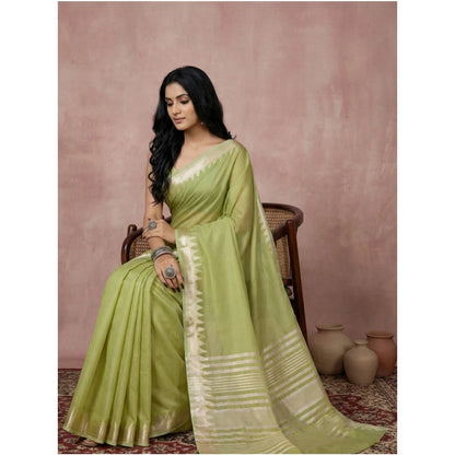 Generic Women's Cotton Printed Saree With Unstitched Blouse 5.5Mtr (Light Green)