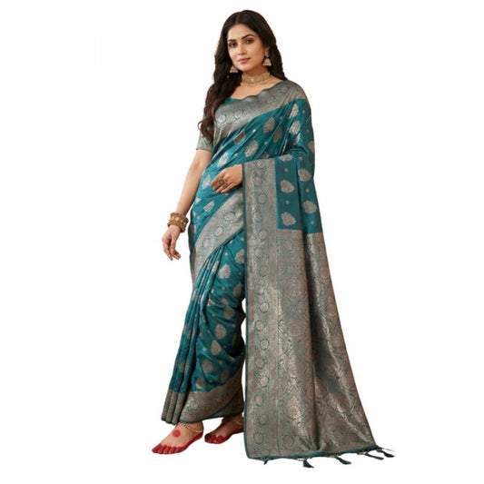 Generic Women's Silk Blend Printed Saree With Unstitched Blouse 5.5Mtr (Sea Green)
