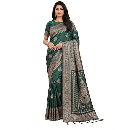 Generic Women's Silk Blend Printed Saree With Unstitched Blouse 5.5Mtr (Green)
