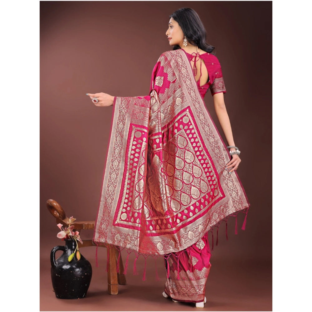 Generic Women's Silk Printed Saree With Unstitched Blouse 5.5Mtr (Magenta)